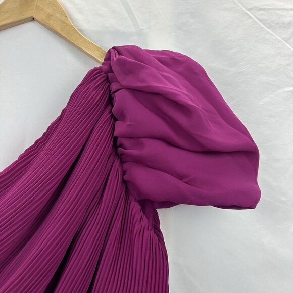 Express XS Body Con Dress Fuchsia Ruched Puff Sleeve Prom Dance Party Ruffled - Picture 4 of 10